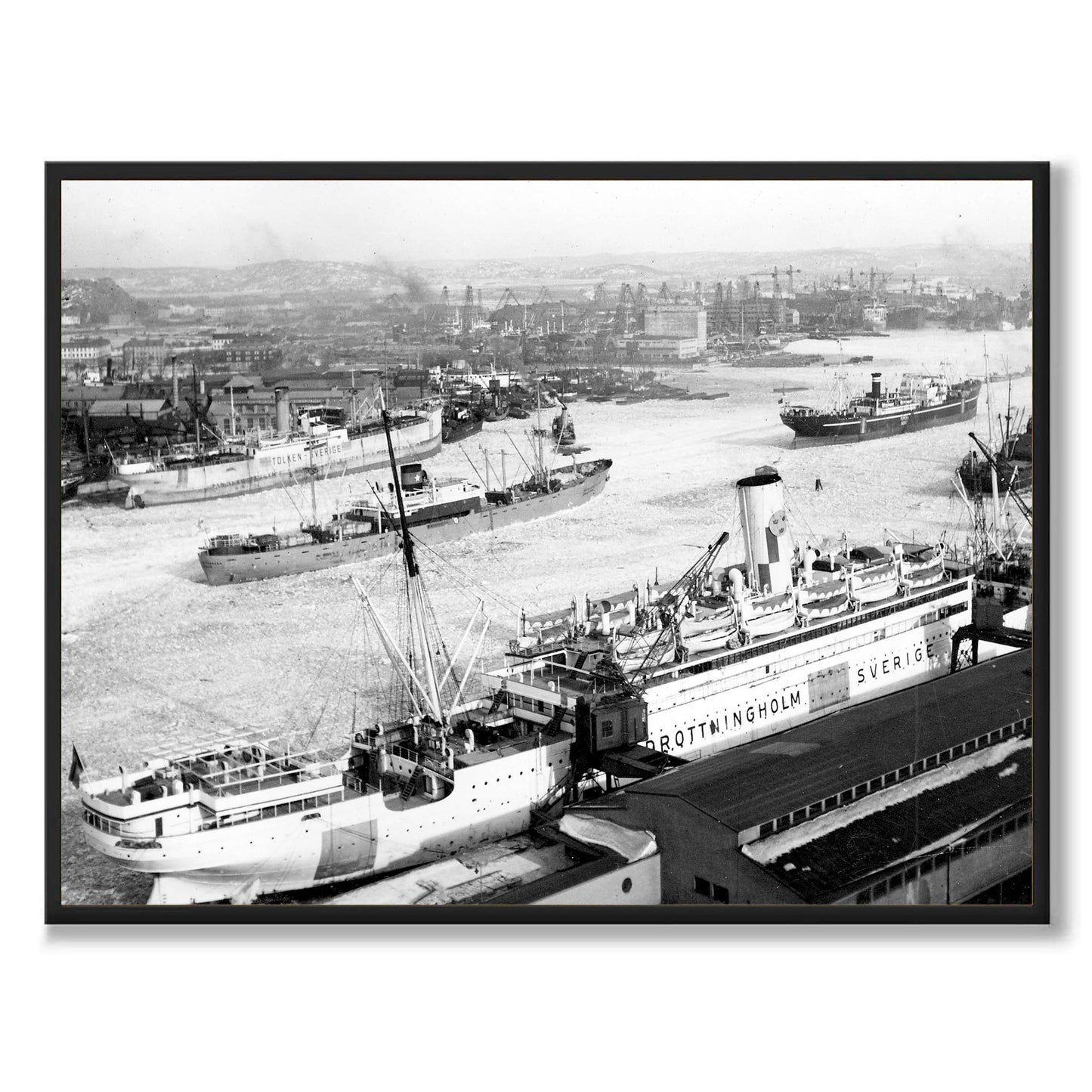 Poster fotografi hamnen göteborg 1940 Drottningholm SAL Svenska Amerika Linien Linjen