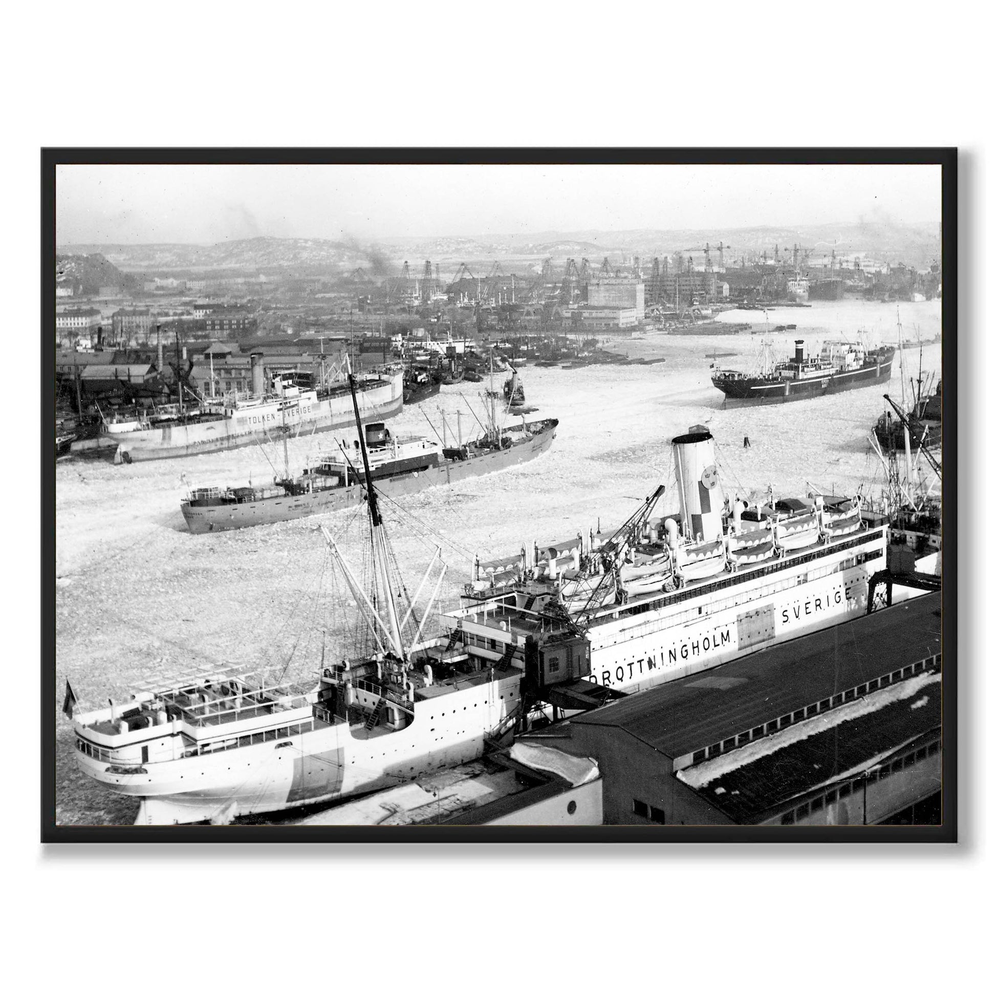 Poster fotografi hamnen göteborg 1940 Drottningholm SAL Svenska Amerika Linien Linjen