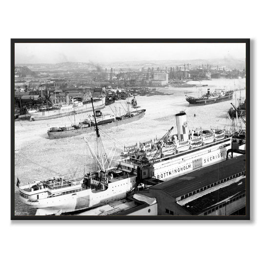 Poster fotografi hamnen göteborg 1940 Drottningholm SAL Svenska Amerika Linien Linjen