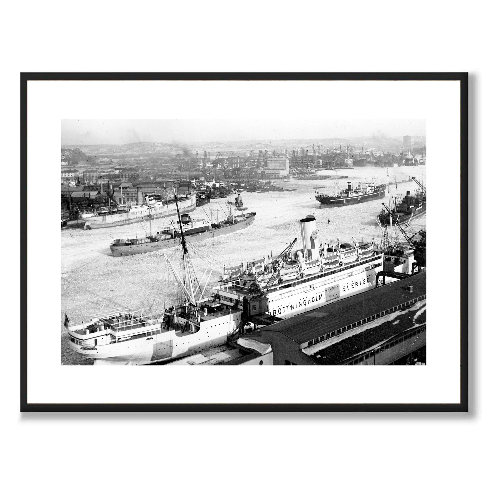 Poster fotografi hamnen göteborg 1940 Drottningholm SAL Svenska Amerika Linien Linjen