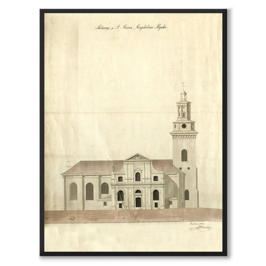 Poster ritning Maria Magdalena kyrka Mariakyrkan Södermalm Stockholm Mariatorget