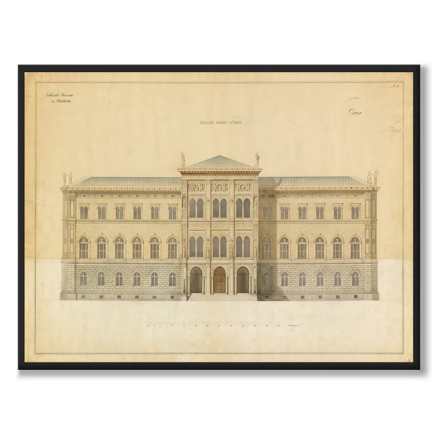 Poster ritning Nationalmuseum Stockholm Blasieholmen