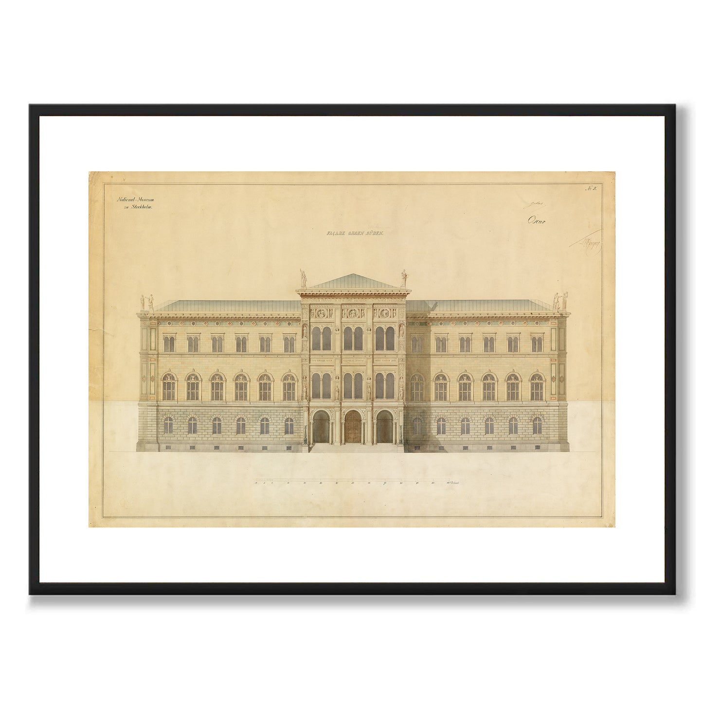 Poster ritning Nationalmuseum Stockholm Blasieholmen