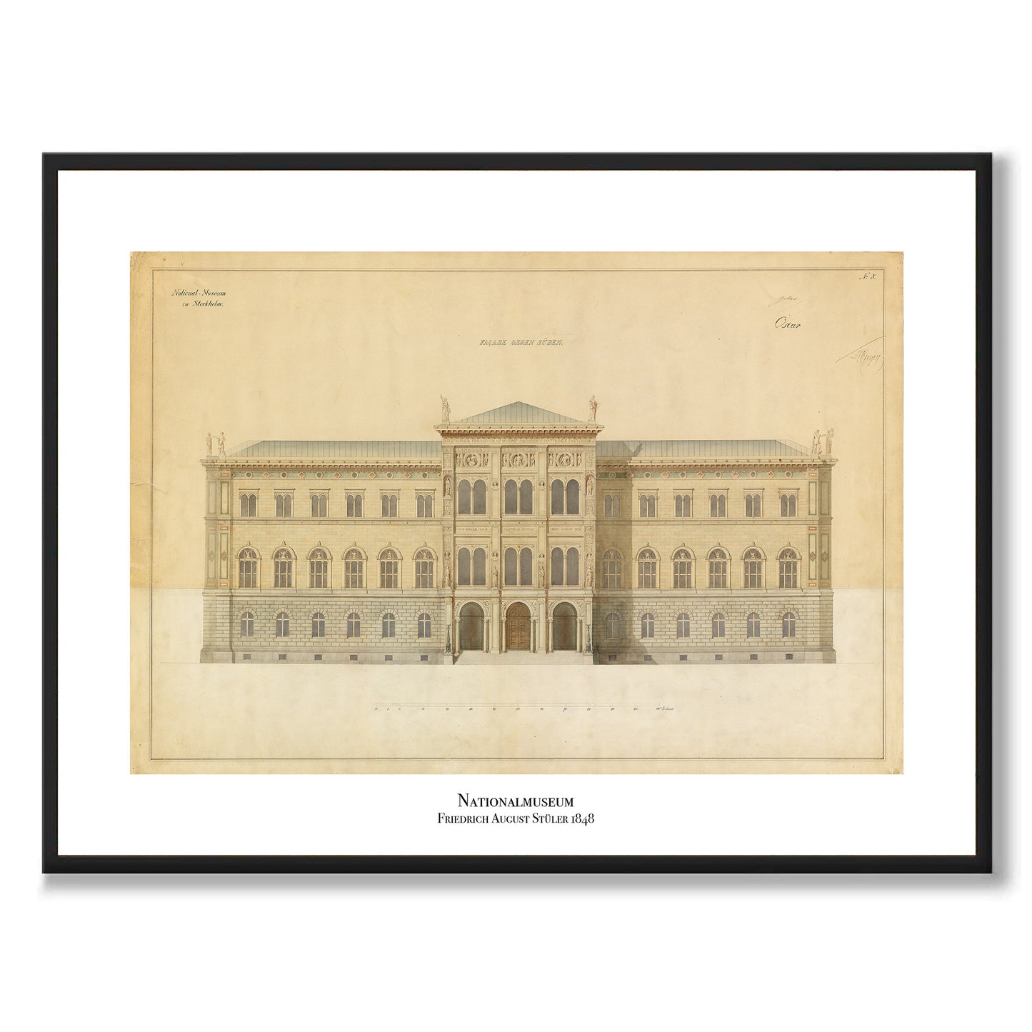 Poster ritning Nationalmuseum Stockholm Blasieholmen