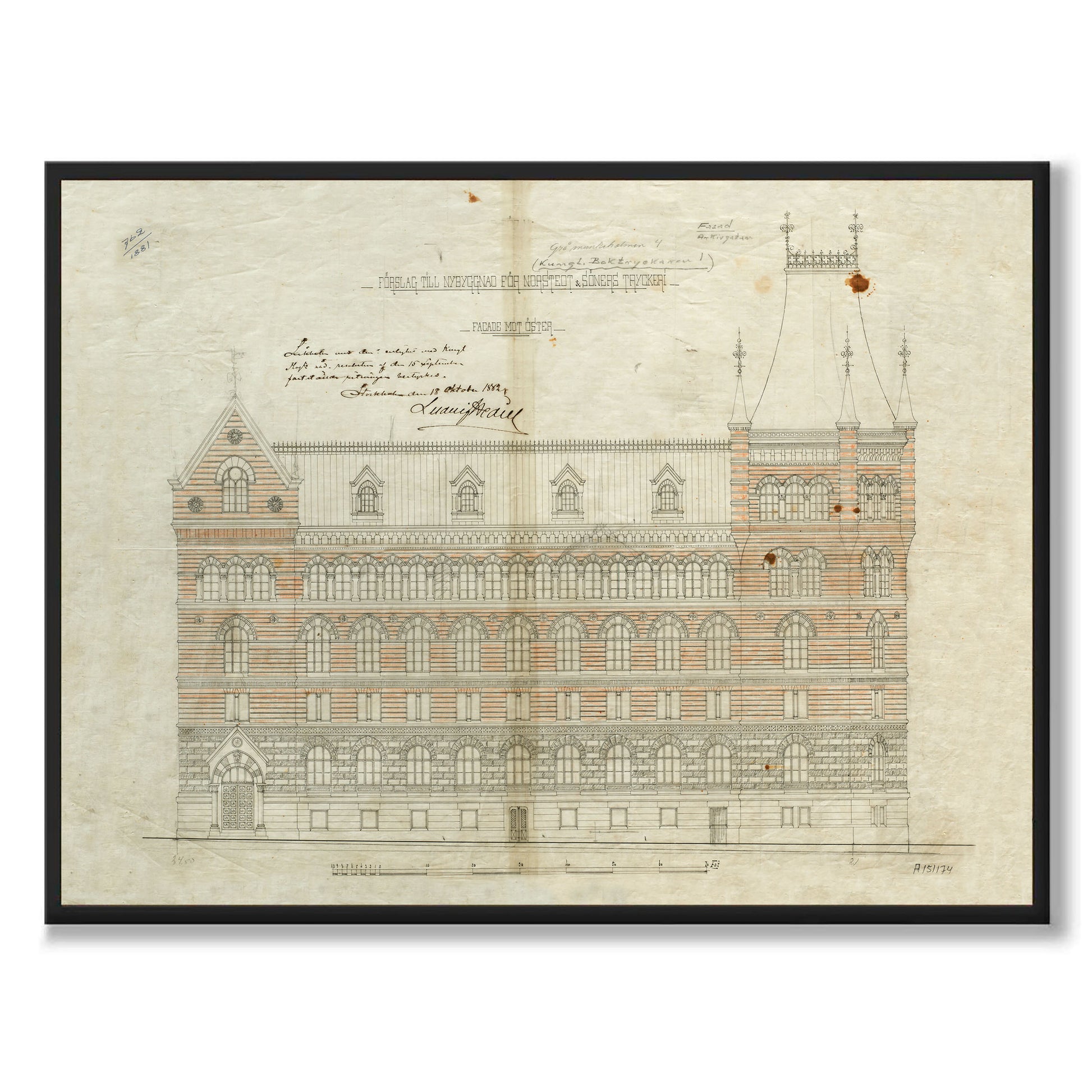 Poster ritning Norstedtshuset Stockholm Riddarholmen