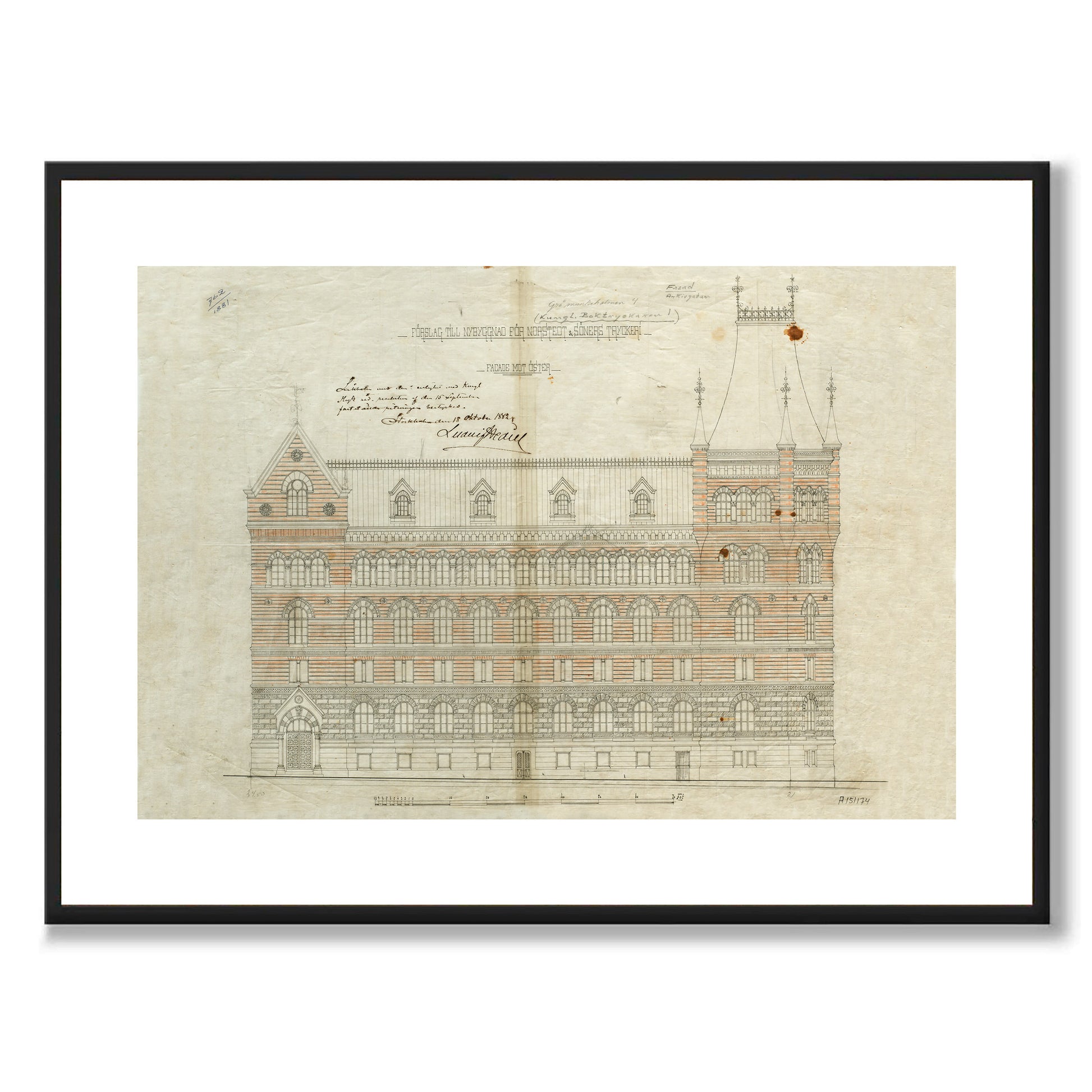 Poster ritning Norstedtshuset Stockholm Riddarholmen