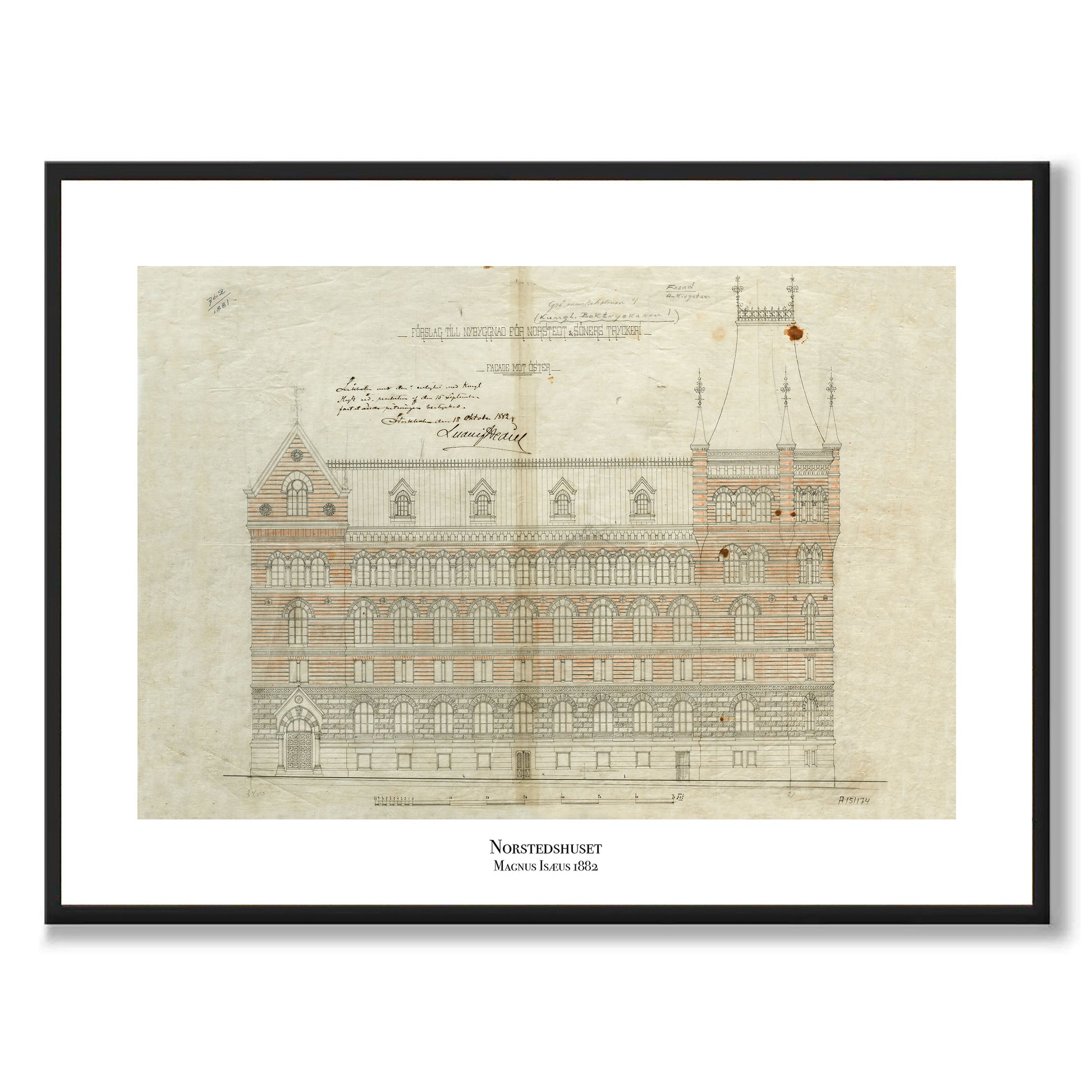 Poster ritning Norstedtshuset Stockholm Riddarholmen