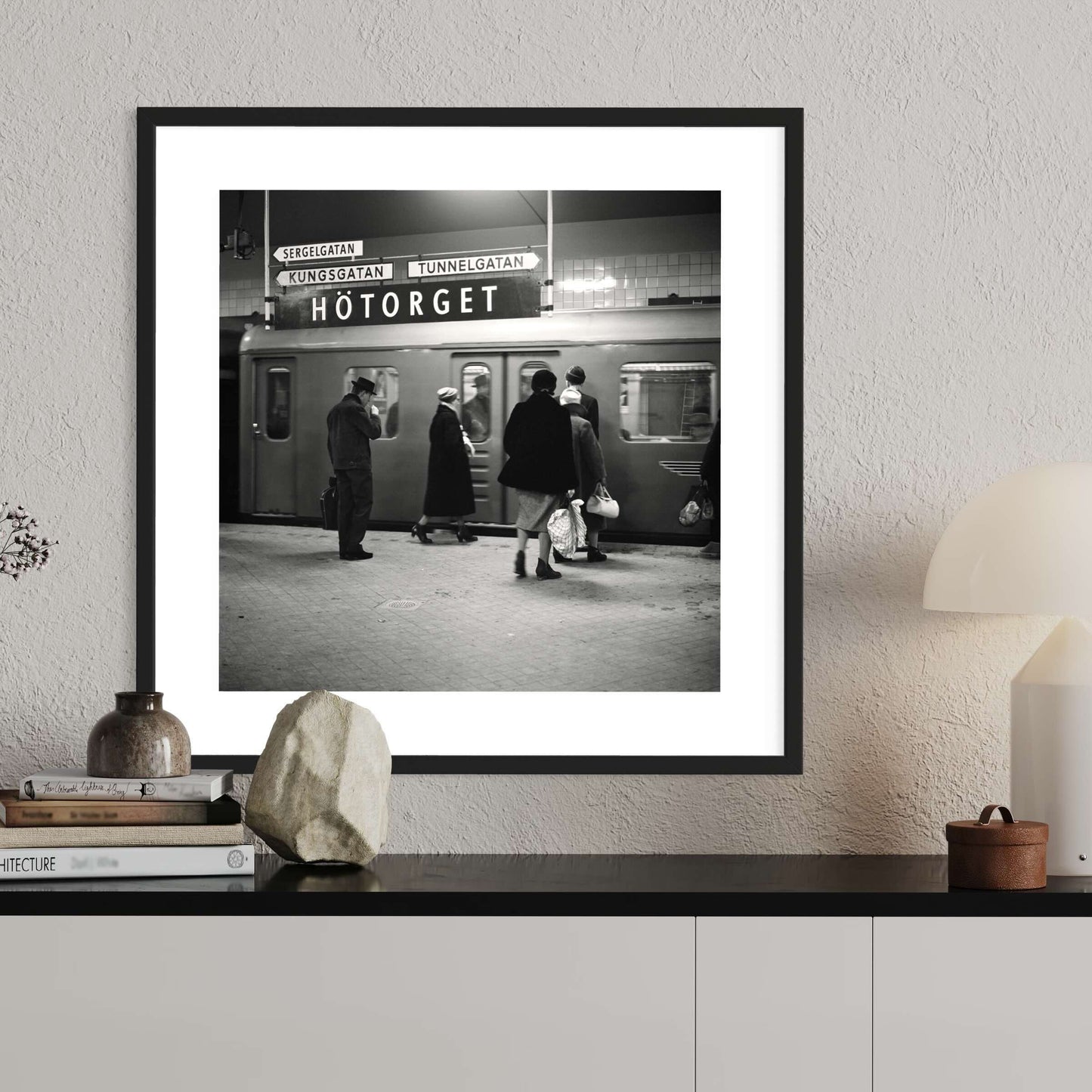 Poster fotografi tunnelbanan tunnelbaneperrongen perrong 1960 Hötorget Norrmalm Stockholm