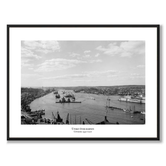 Poster fotografi utsikt hamnen Göteborg 1930-tal Götaverken Masthugget lyftkranar