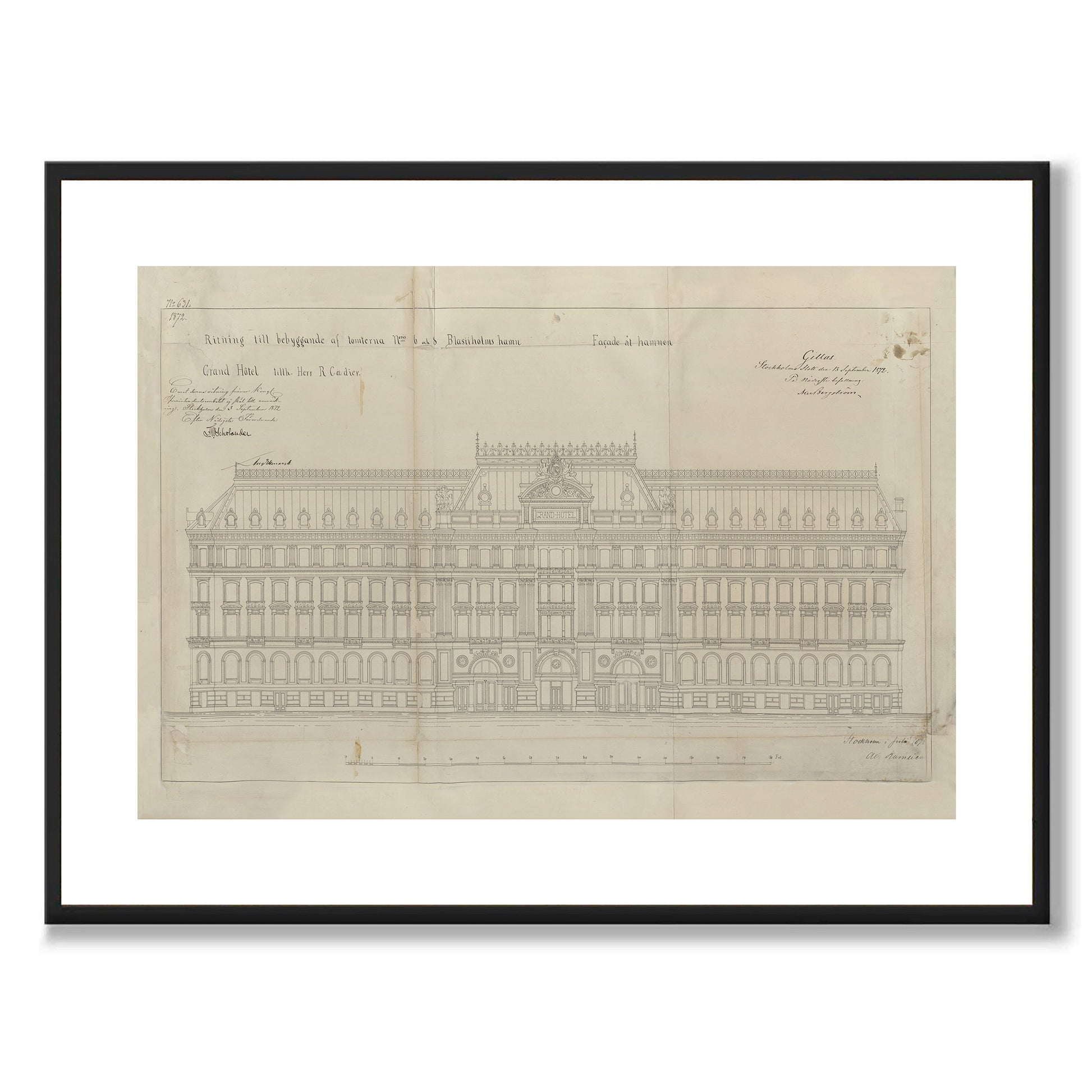 Poster med Grand hotel stockholm ritning blasieholmen Cadier