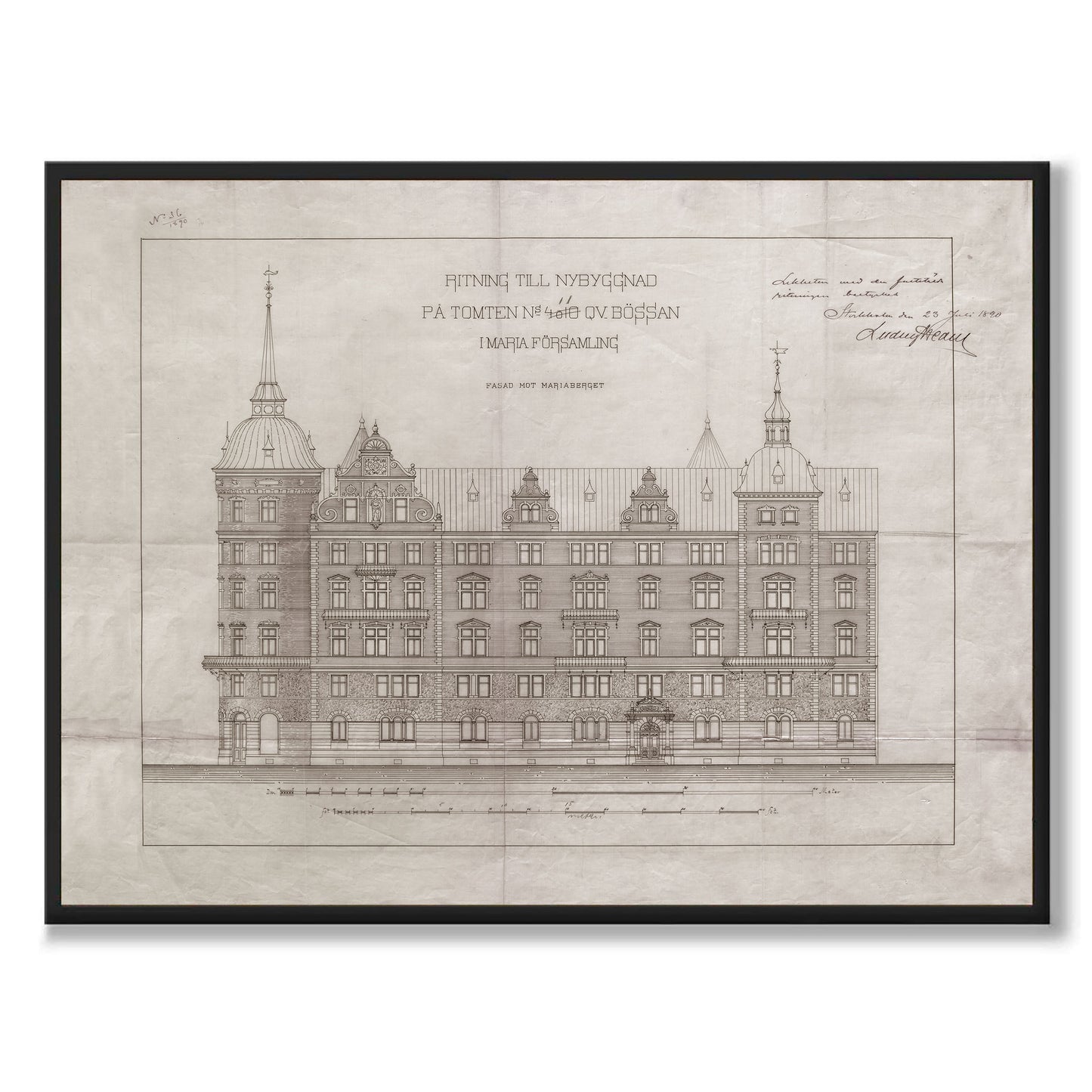 Poster Laurinska huset Södermalm Stockholm ritning mariatorget