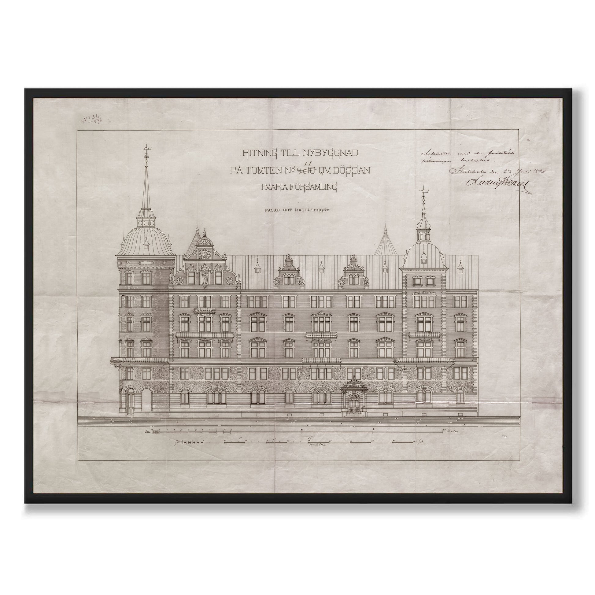 Poster Laurinska huset Södermalm Stockholm ritning mariatorget