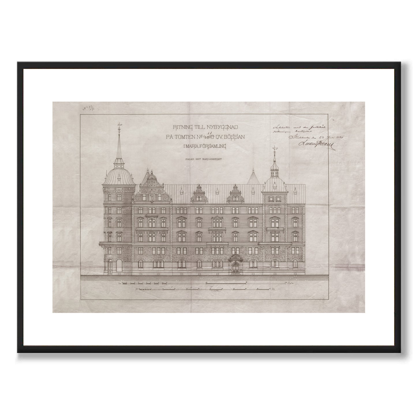 Poster Laurinska huset Södermalm Stockholm ritning mariatorget