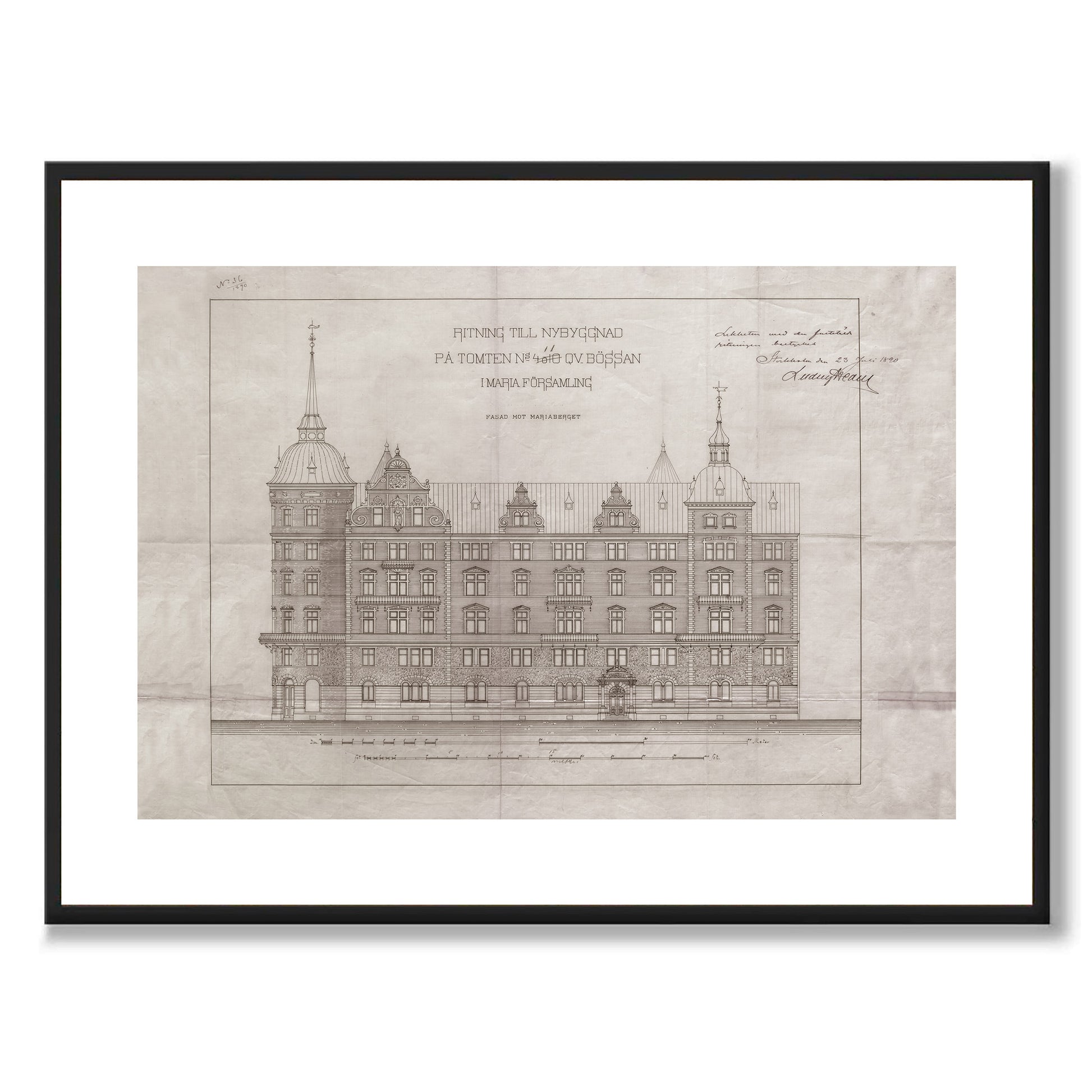 Poster Laurinska huset Södermalm Stockholm ritning mariatorget