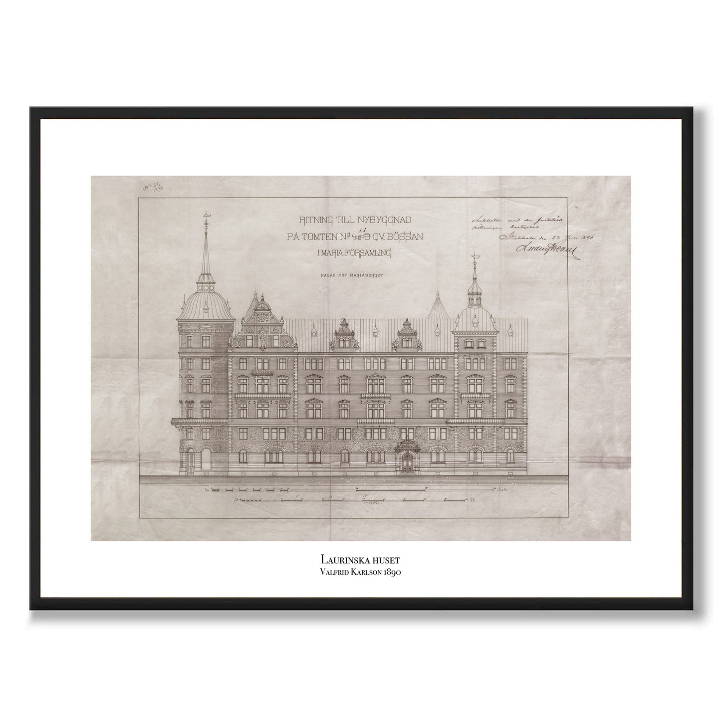 Poster Laurinska huset Södermalm Stockholm ritning mariatorget