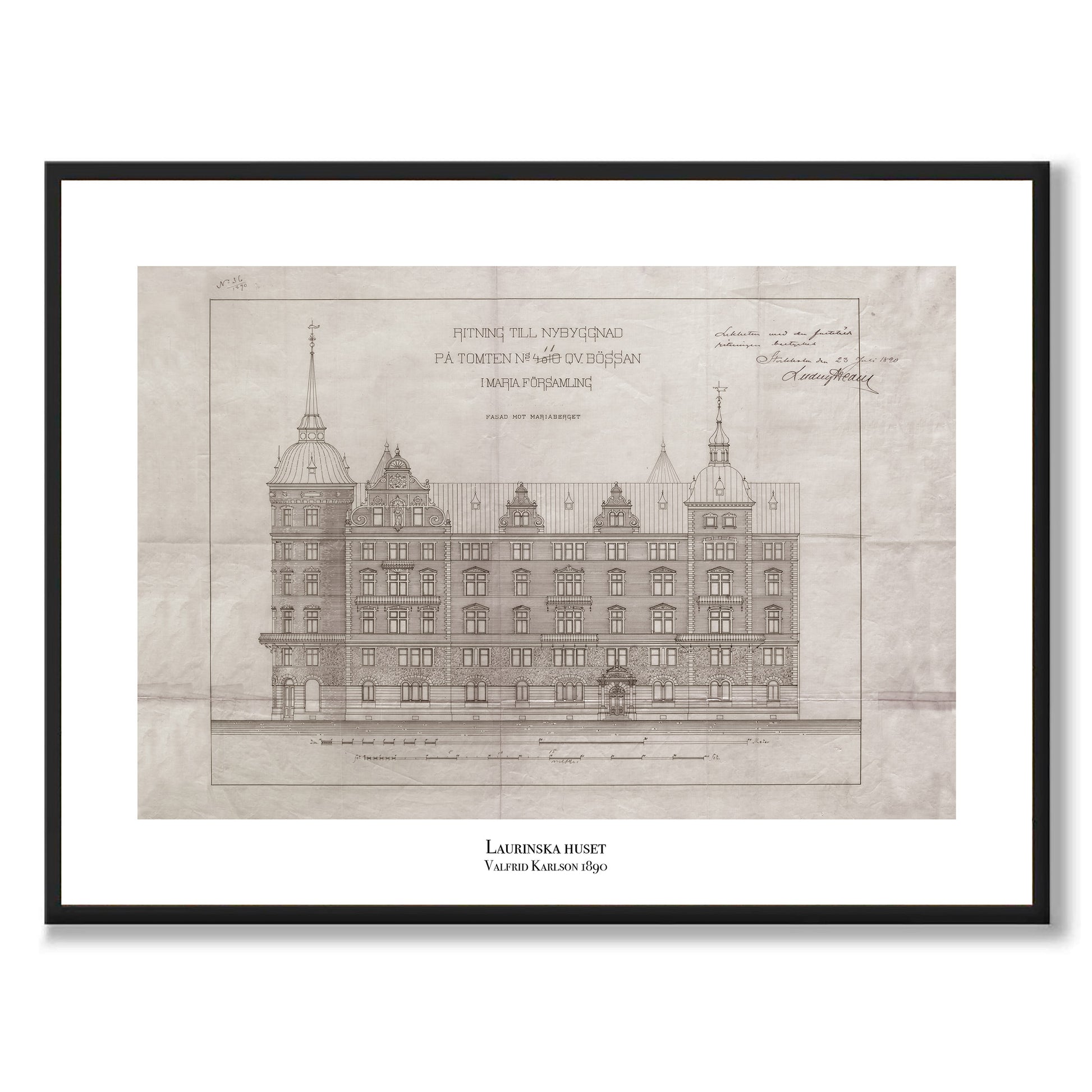 Poster Laurinska huset Södermalm Stockholm ritning mariatorget