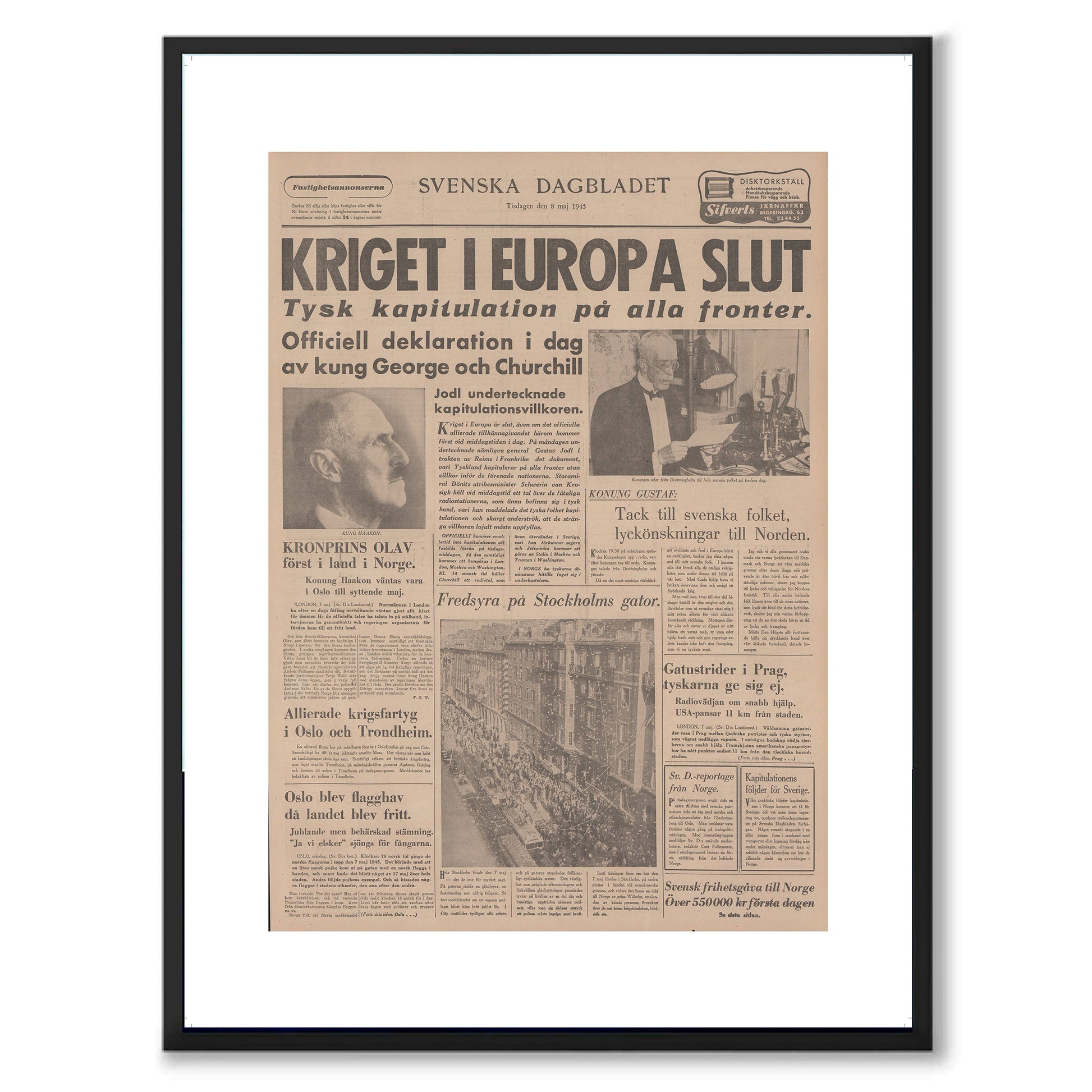 Poster andra världskriget slut 1945 fredsyra stockholm