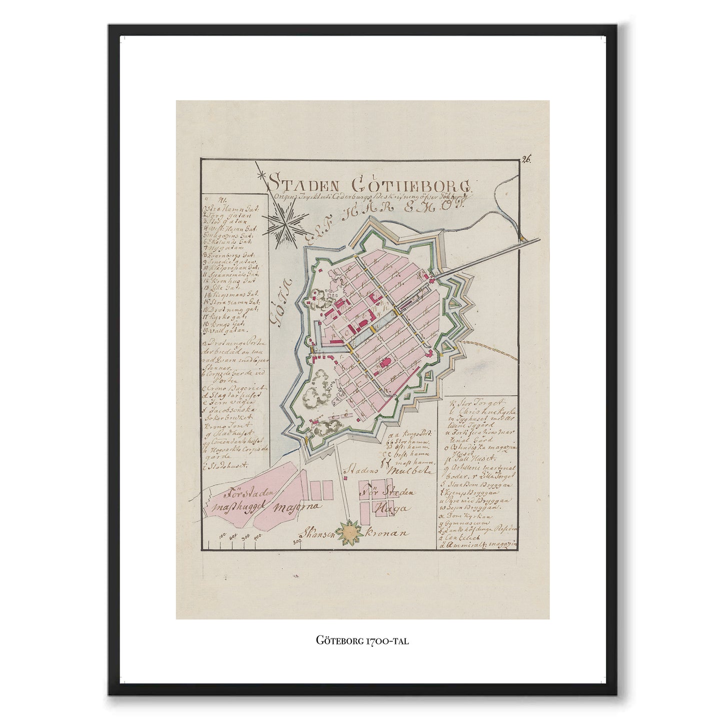 Poster historisk karta göteborg 1700-tal