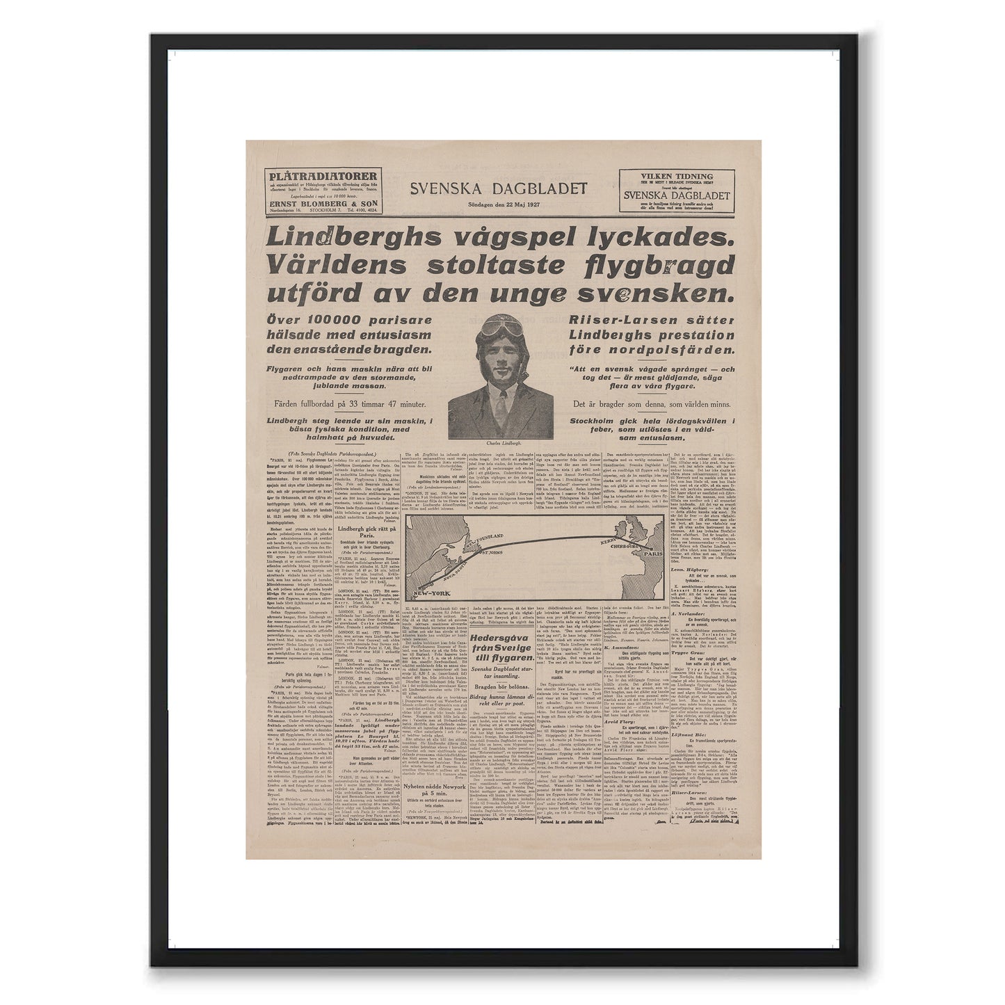 Poster Charles Lindberg flyger över Atlanten atlantflygning