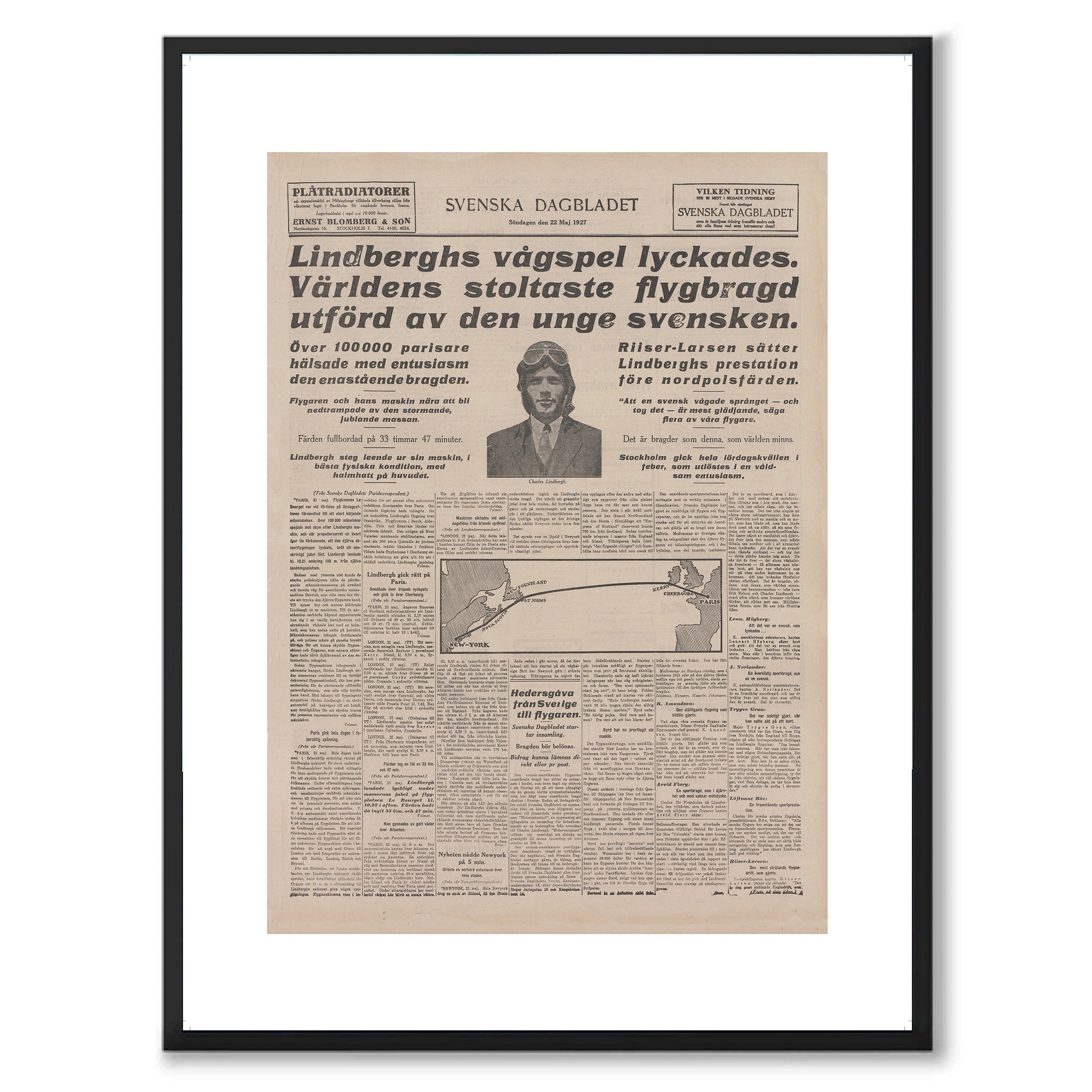 Poster Charles Lindberg flyger över Atlanten atlantflygning
