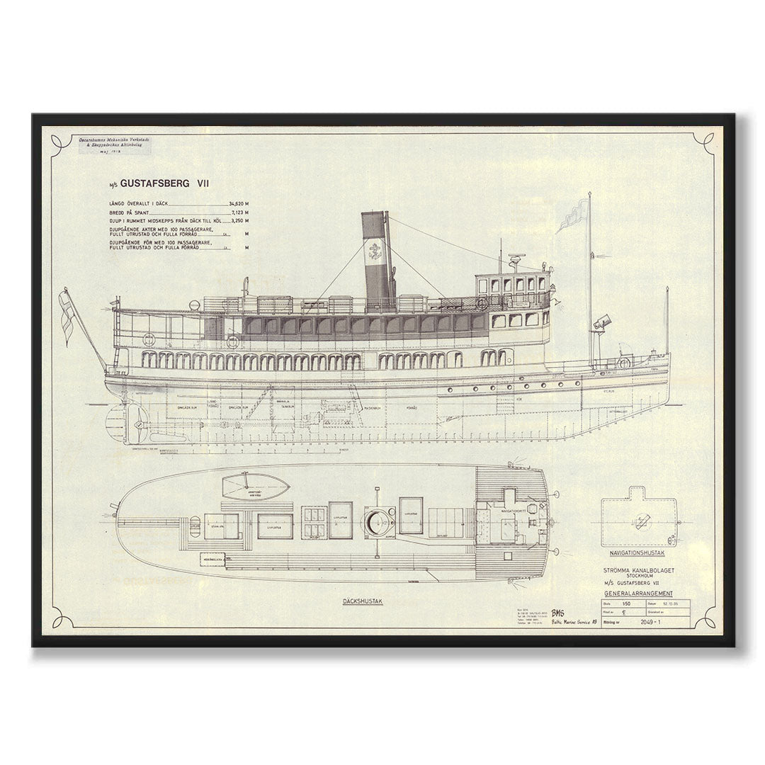 Poster ritning S/S ångbåt gustafsberg vii stockholm oskarshamn