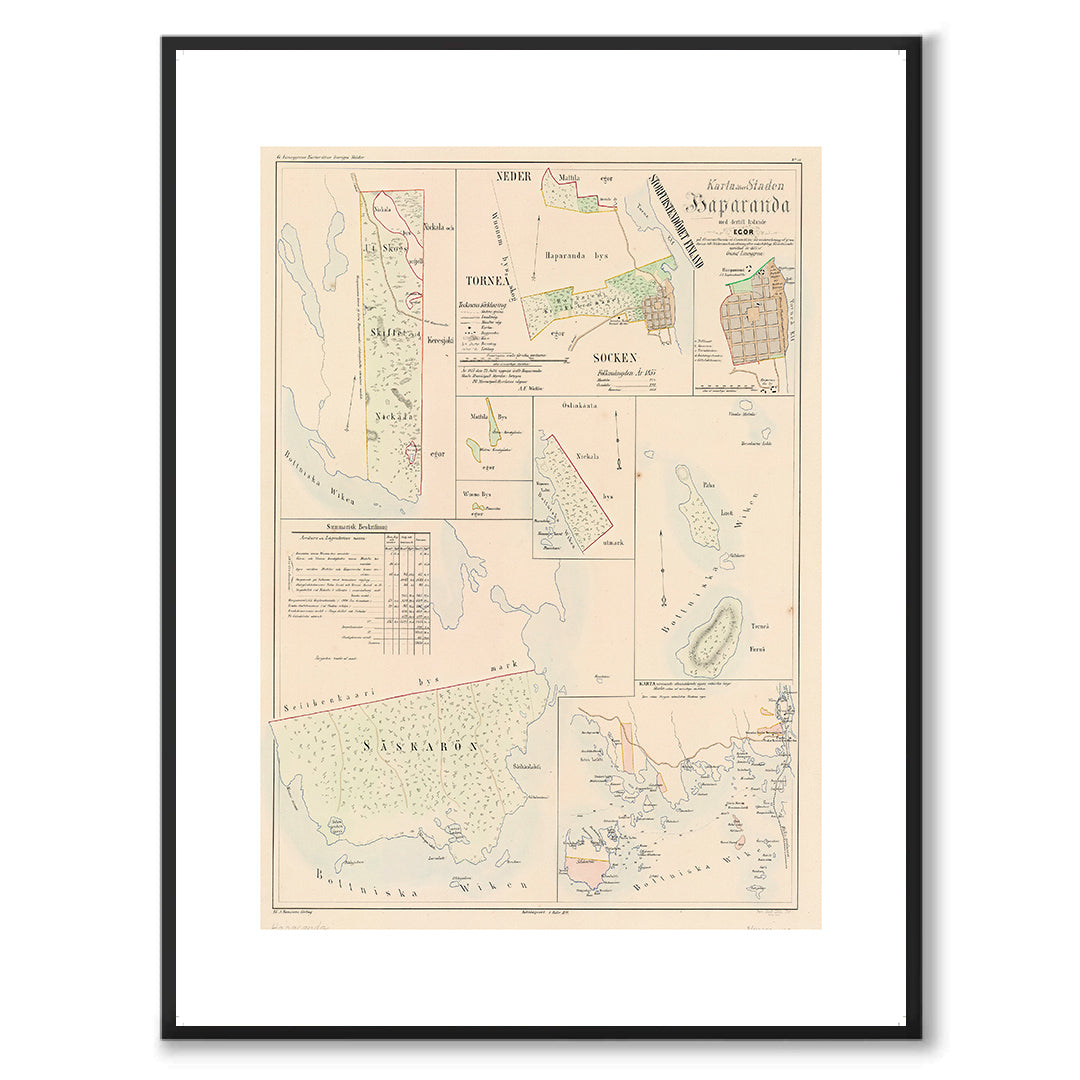 Poster med reproduktion av historisk karta över Haparanda från Ljunggrens klassiska atlas.