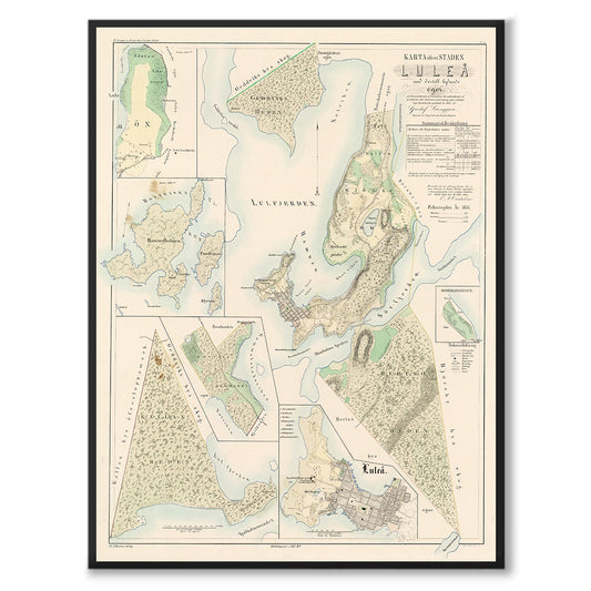 Poster med reproduktion av historisk karta över Luleå från Ljunggrens klassiska atlas.