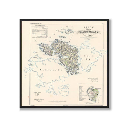 Poster med reproduktion av historisk karta över Marstrand från Ljunggrens klassiska atlas.