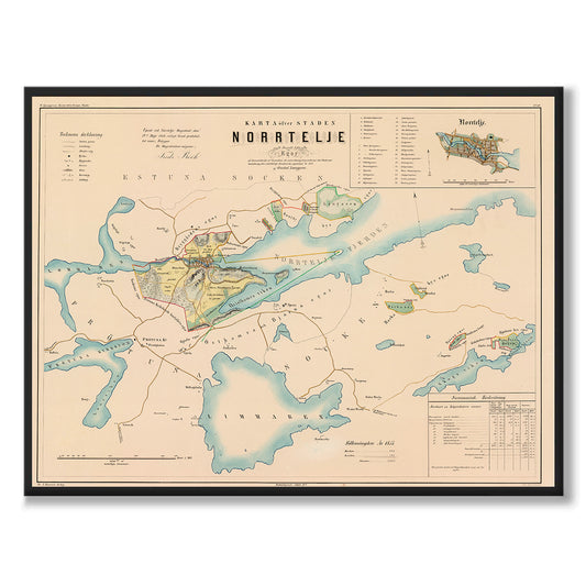 Poster med reproduktion av historisk karta över Norrtälje från Ljunggrens klassiska atlas.