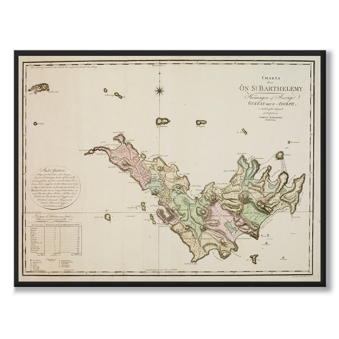poster historisk karta svenska kolonin st barts sankt barthélemy