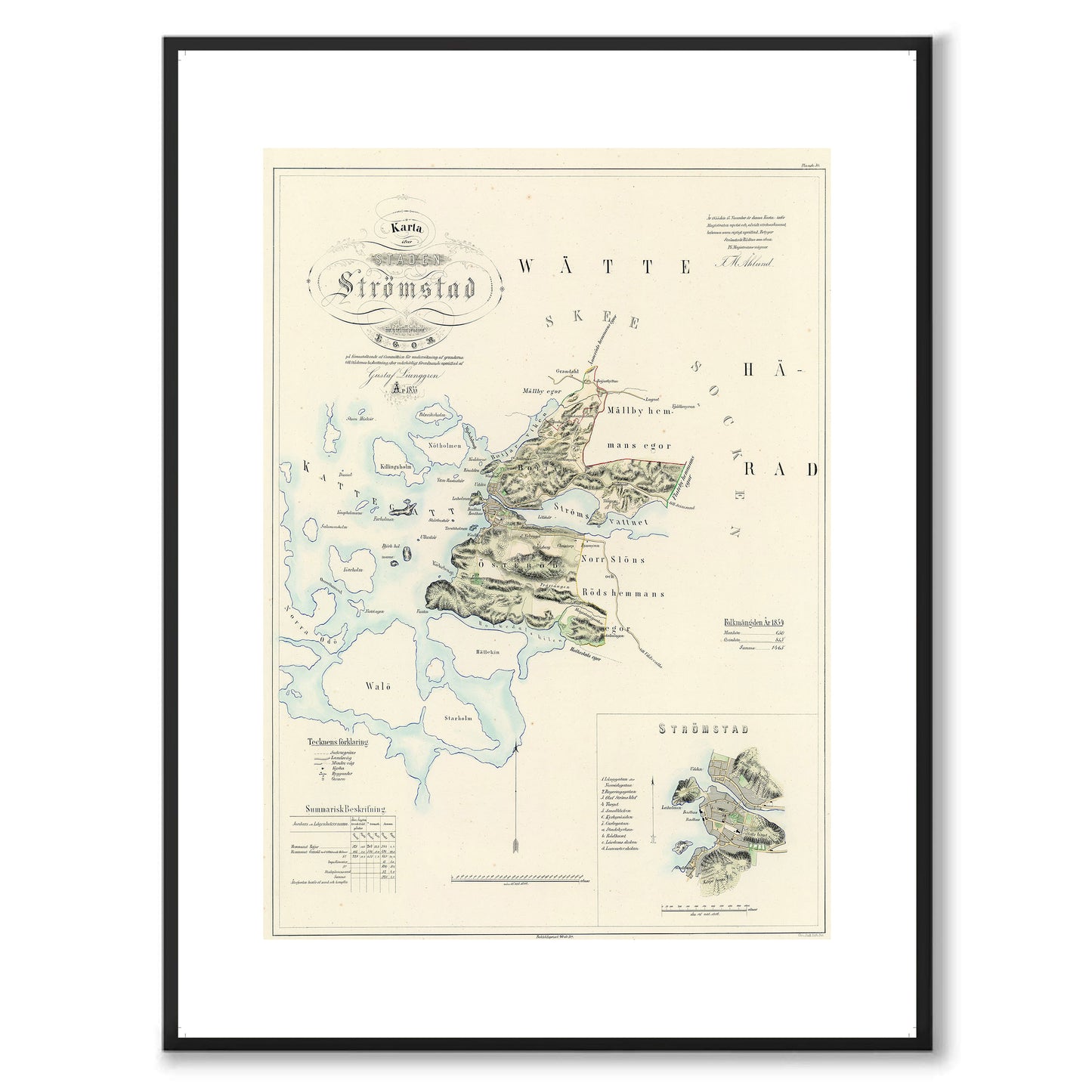 Poster med reproduktion av historisk karta över Strömstad från Ljunggrens klassiska atlas.