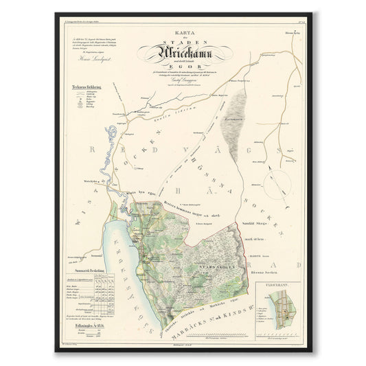 Poster med reproduktion av historisk karta över Ulricehamn från Ljunggrens klassiska atlas.