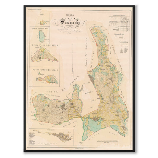 Poster med reproduktion av historisk karta över Vimmerby från Ljunggrens klassiska atlas.