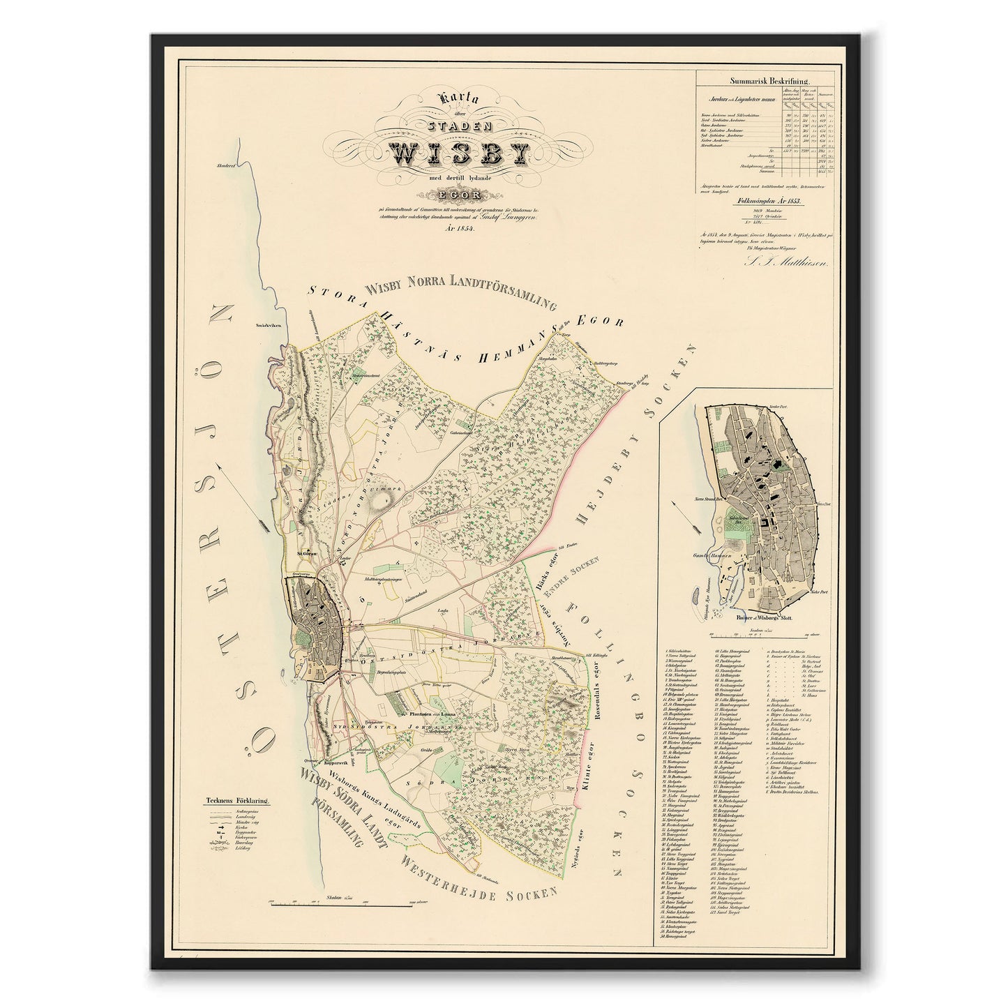 Poster med reproduktion av historisk karta över Visby från Ljunggrens klassiska atlas.