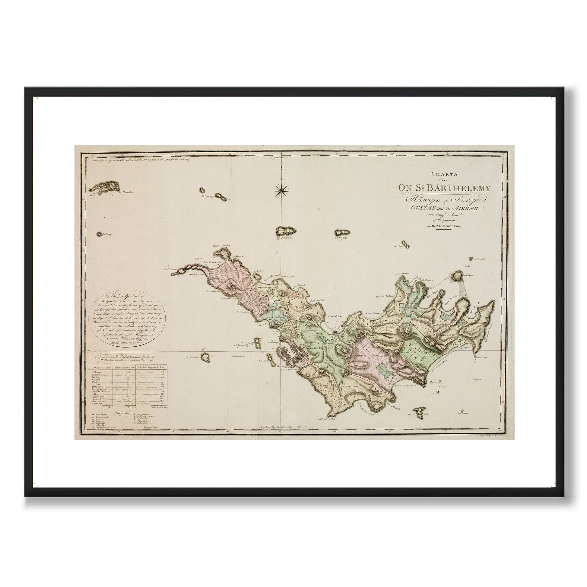 poster historisk karta svenska kolonin st barts sankt barthélemy