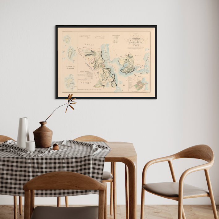 Poster med reproduktion av historisk karta över Åmål från Ljunggrens klassiska