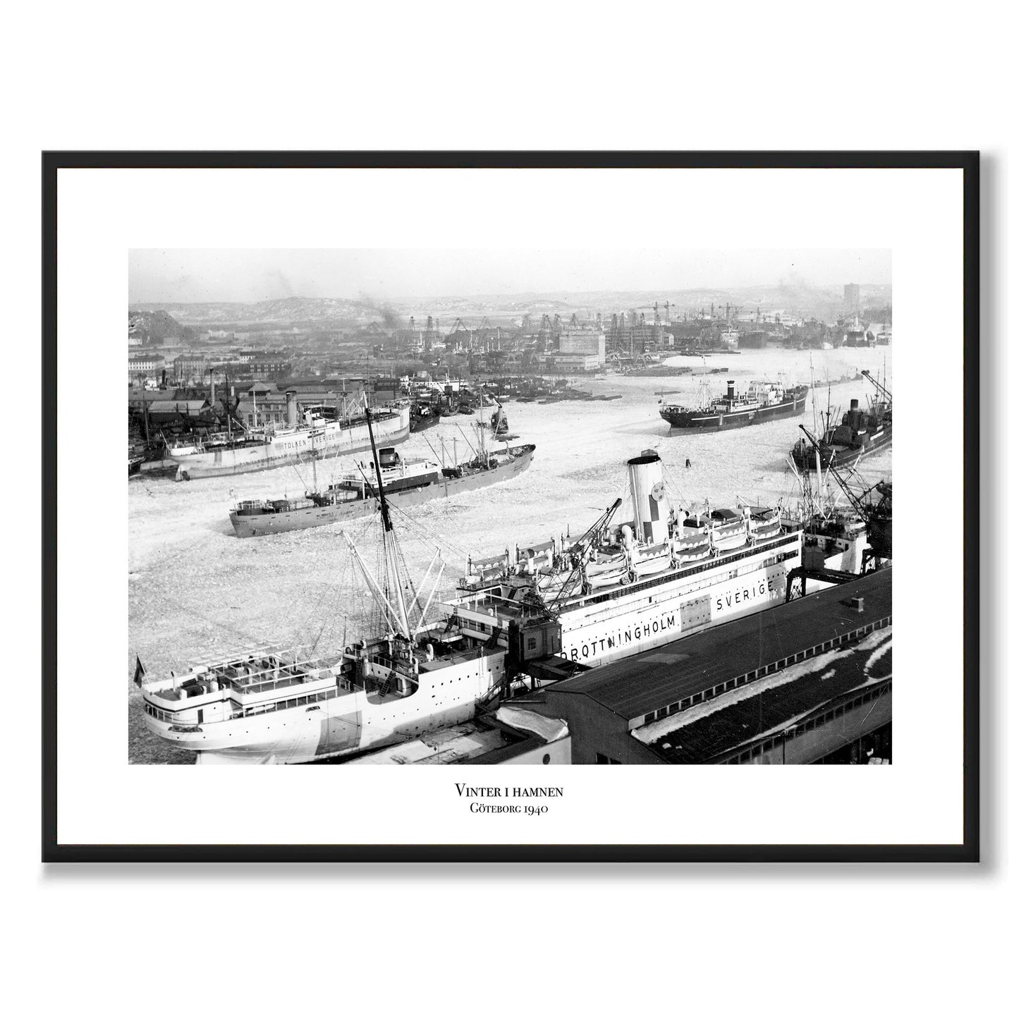 Poster fotografi hamnen göteborg 1940 Drottningholm SAL Svenska Amerika Linien Linjen
