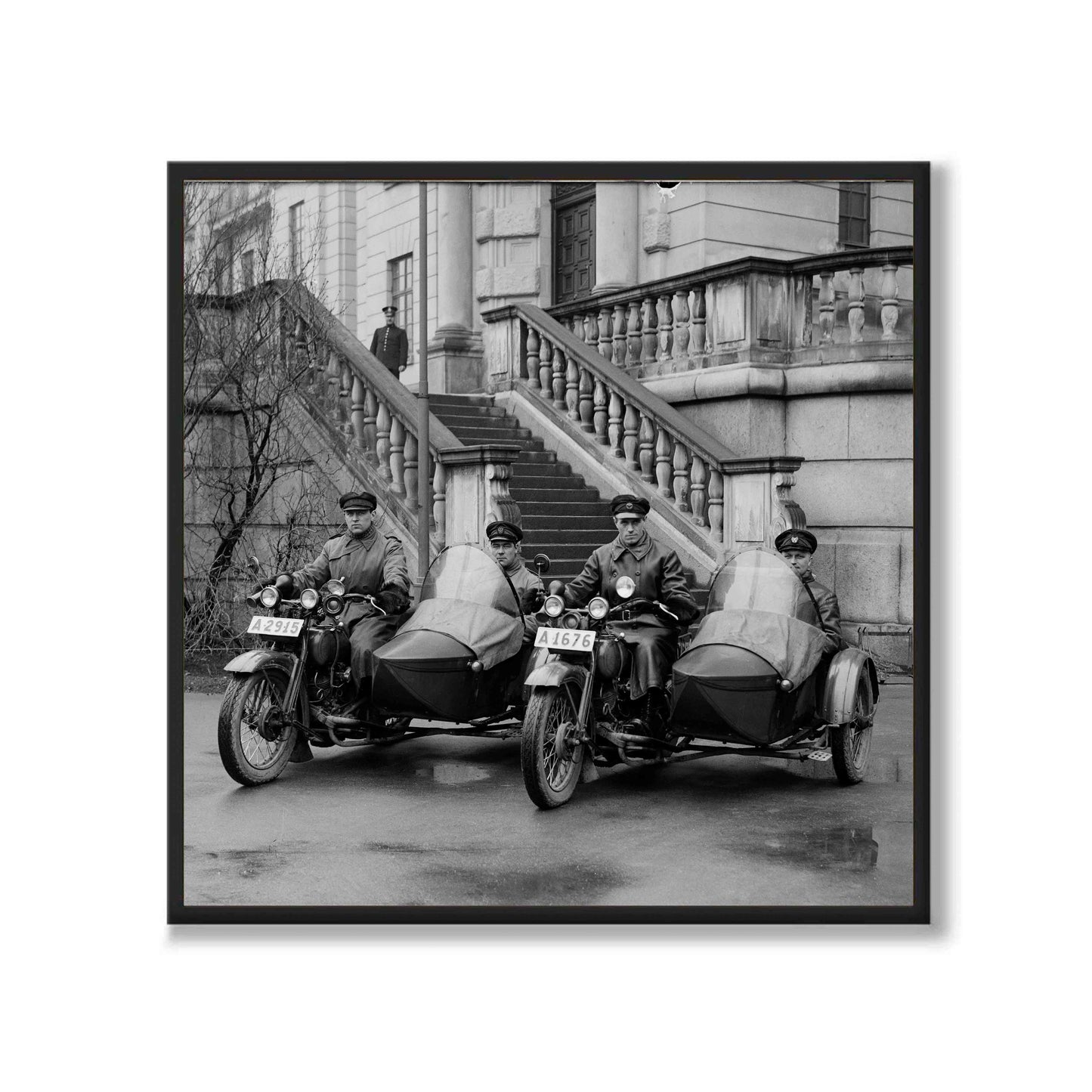 Poster fotografi motorcykelpatrull Stockholm 1930-tal polishuset