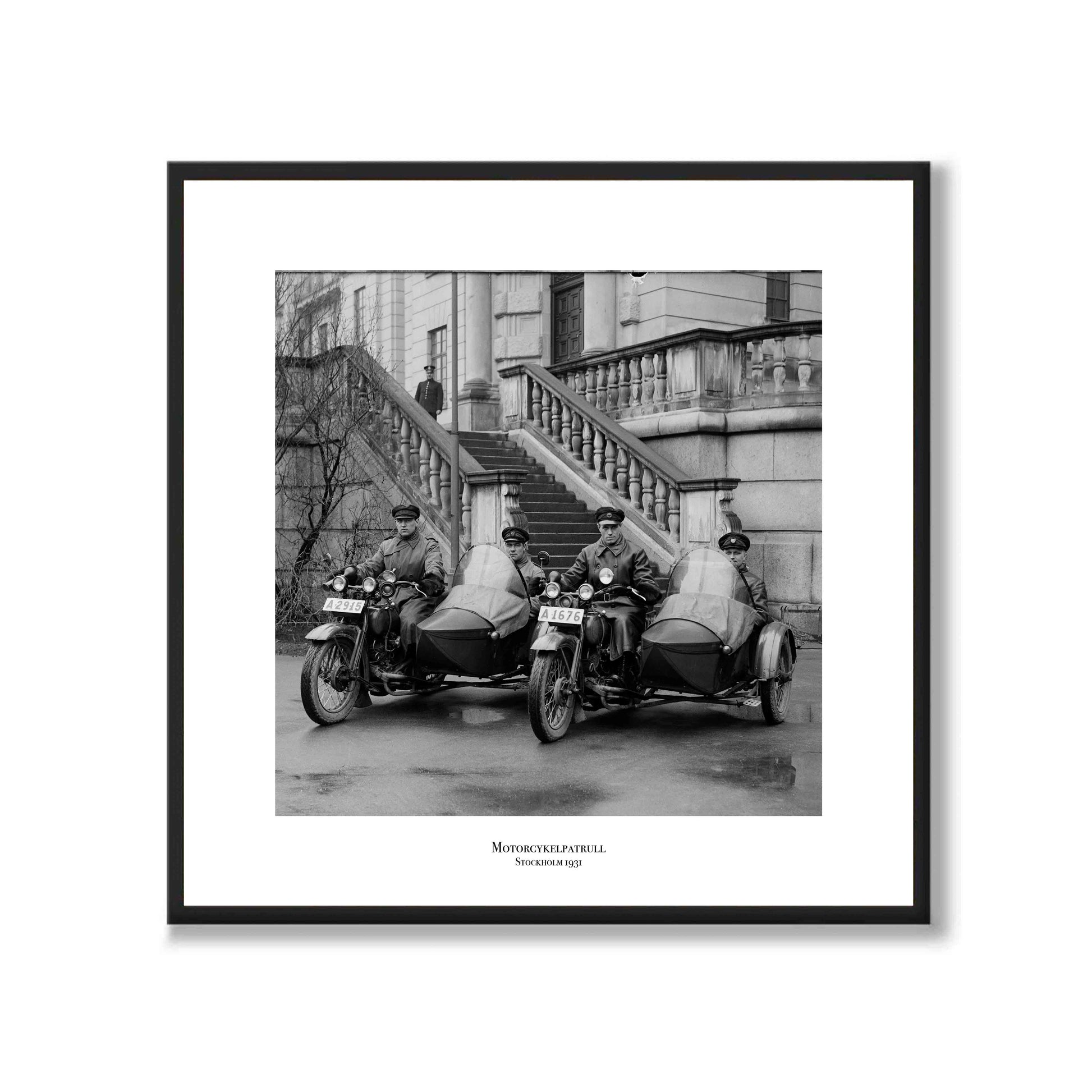 Poster fotografi motorcykelpatrull Stockholm 1930-tal polishuset