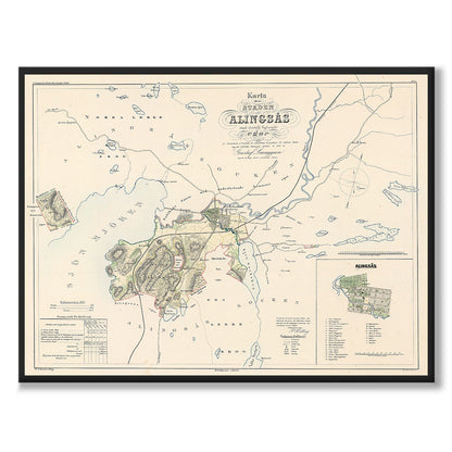 Poster med historisk karta över Alingsås