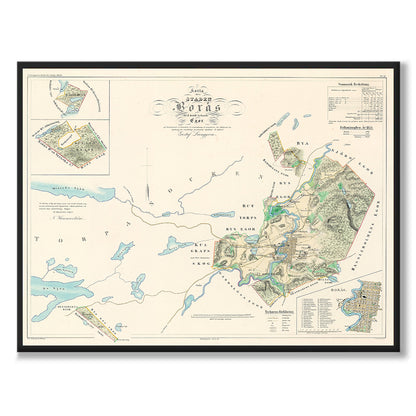 Poster med reproduktion av historisk karta över Borås från Ljunggrens klassiska atlas.