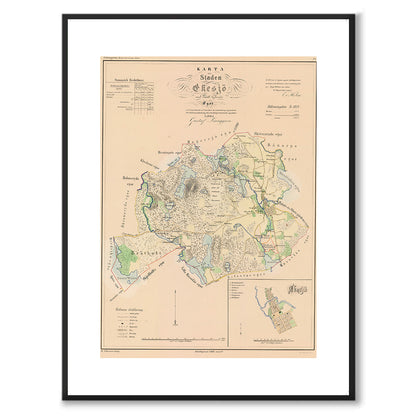 Poster med reproduktion av historisk karta över Eksjö från Ljunggrens klassiska atlas.