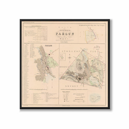 Poster med reproduktion av historisk karta över Falun från Ljunggrens klassiska atlas.