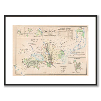 Poster med reproduktion av historisk karta över Hedemora från Ljunggrens klassiska atlas.