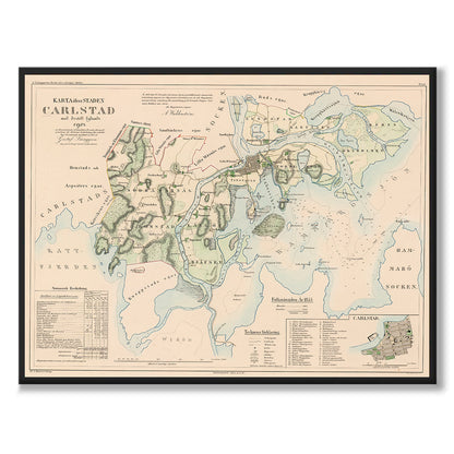 Poster med reproduktion av historisk karta över Karlstad från Ljunggrens klassiska atlas.