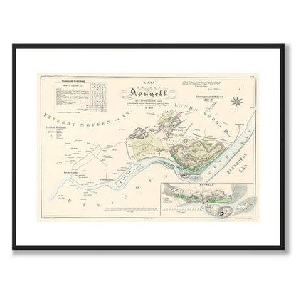 Poster med reproduktion av historisk karta över Kungälv från Ljunggrens klassiska atlas.