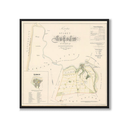 Poster med reproduktion av historisk karta över Laholm från Ljunggrens klassiska atlas.