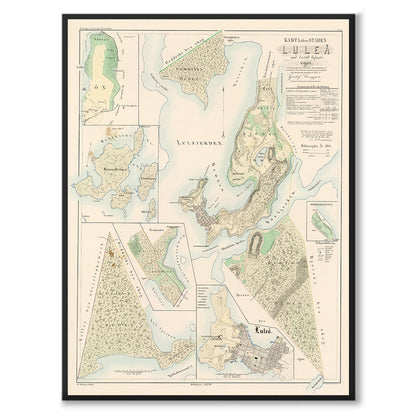 Poster med reproduktion av historisk karta över Luleå från Ljunggrens klassiska atlas.