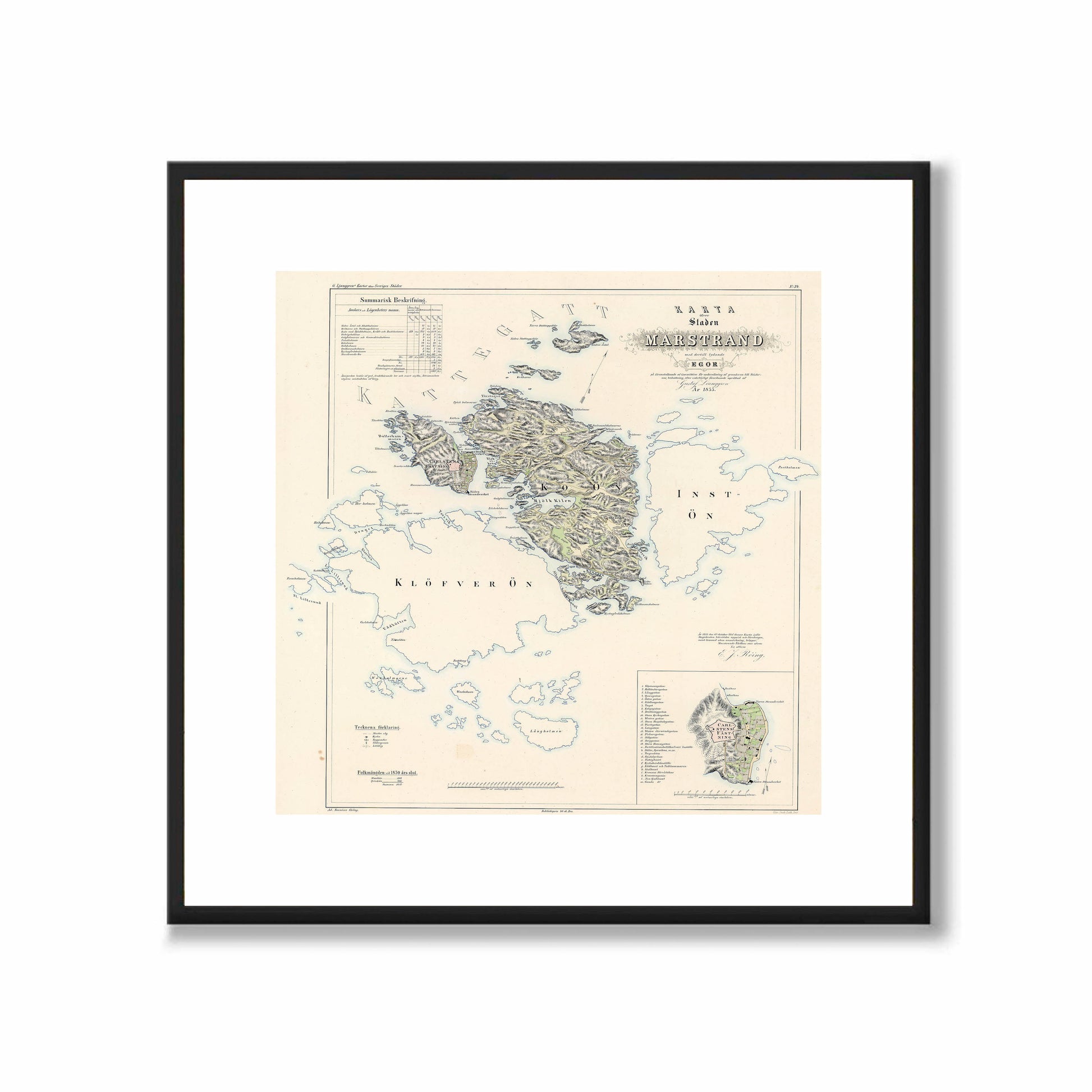 Poster med reproduktion av historisk karta över Marstrand från Ljunggrens klassiska atlas. 
