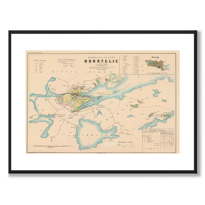 Poster med reproduktion av historisk karta över Norrtälje från Ljunggrens klassiska atlas.